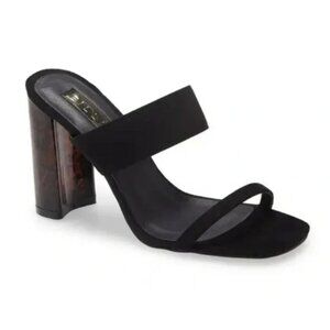 Billini Xena Black Suede Tortoise Block Heel Mule Slip On Sandals Sz 7 NEW